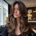 thumbnail image 1 of Yanonmyfd  Wig with Bangs Long Wavy Copper Red Layered Wig with Curtain Bangs for White Black Women,Synthetic Ginger Reddish Brown Layered Long Wavy Shaggy for Daily Party 24inch, 1 of 12