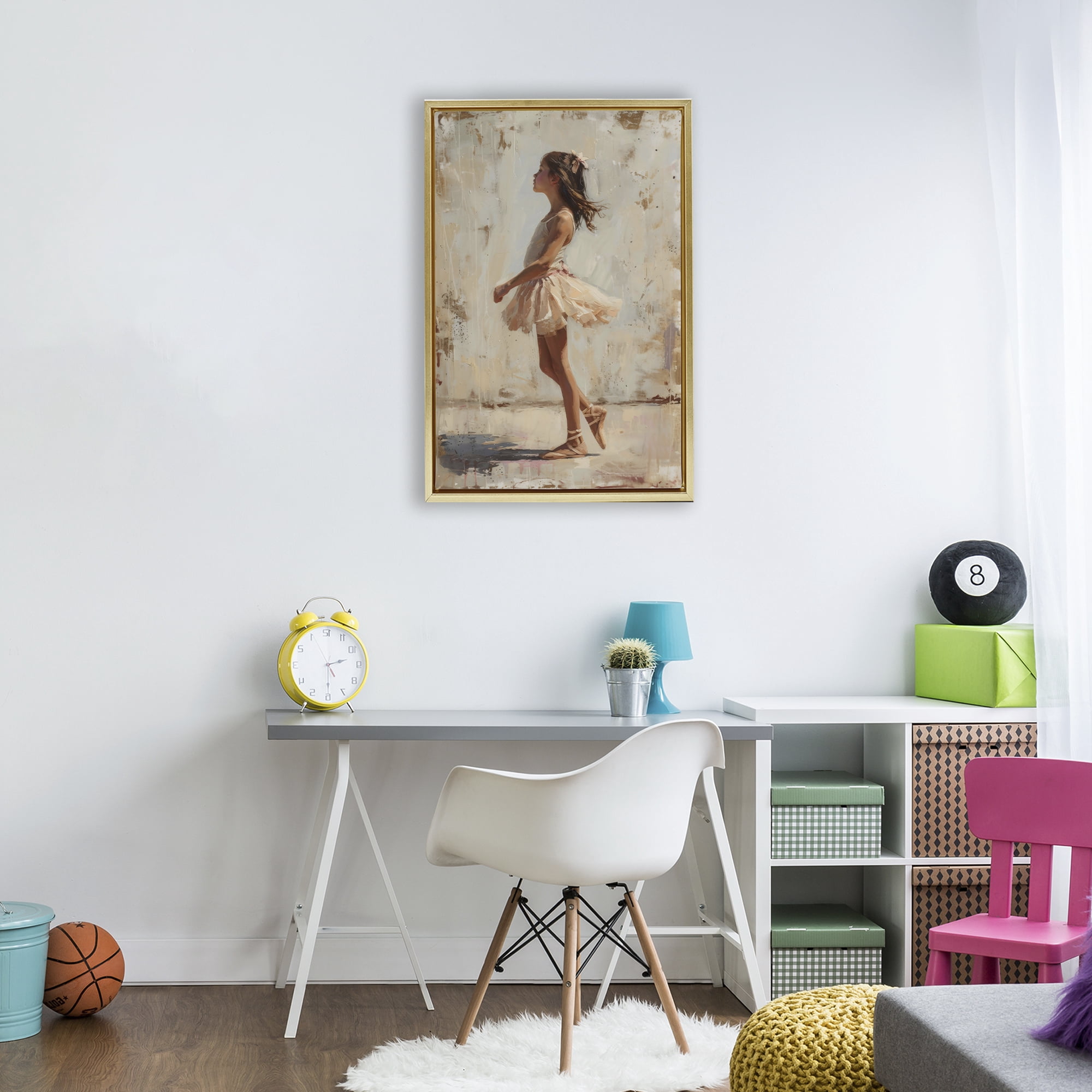 Stupell Industries Ballerina in Soft Light Gold Framed Floater Canvas Wall Art, design by Creative Studio