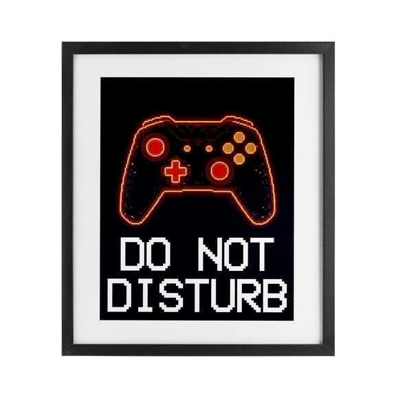 Do Not Disturb Neon Control Black Framed Print Under Glass, design by Kim Allen