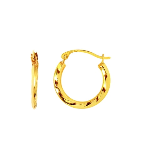 - 10K Yellow Gold Ladies Small Twist Hoop Earrings 15mm
