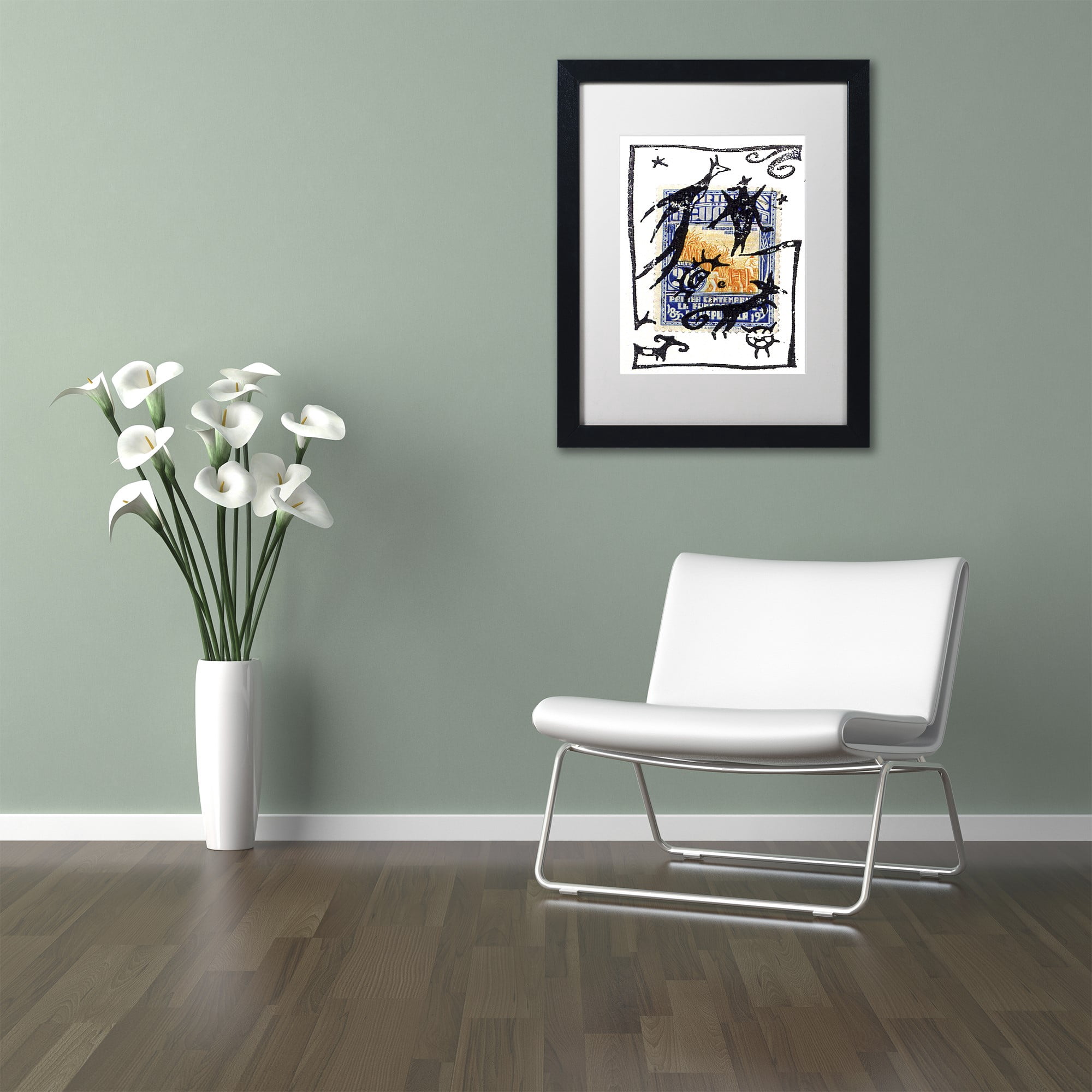 Trademark Fine Art 'Pelicos Stamp' Canvas Art by Nick Bantock, White Matte, Black Frame