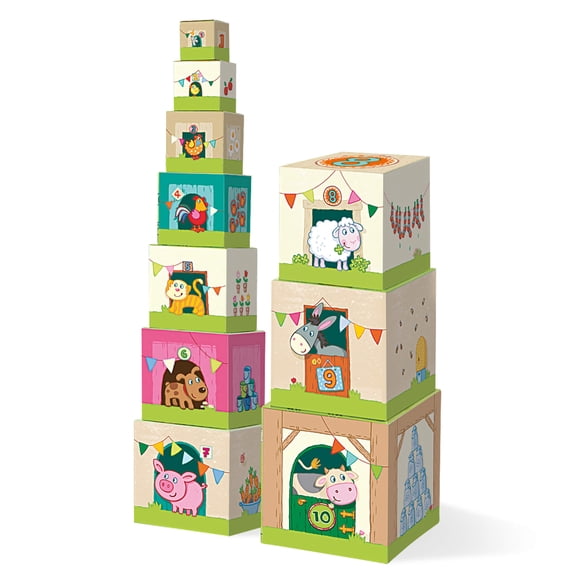HABA On the Farm Stacking & Nesting Cubes 10-Piece Montessori Toys for Toddlers, Award-Winning Educational Stacking Toy & Farm-Themed Blocks