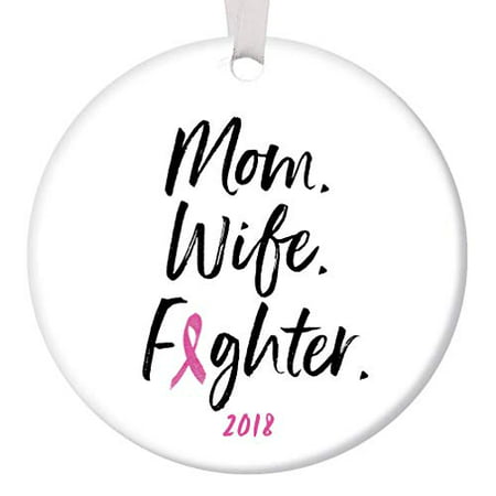 Cancer Survivor Ornament 2019 Christmas Mom Wife Pink Ribbon Fighter Chemo Grad Ceramic Collectible Gift for Family Relative Friend 3