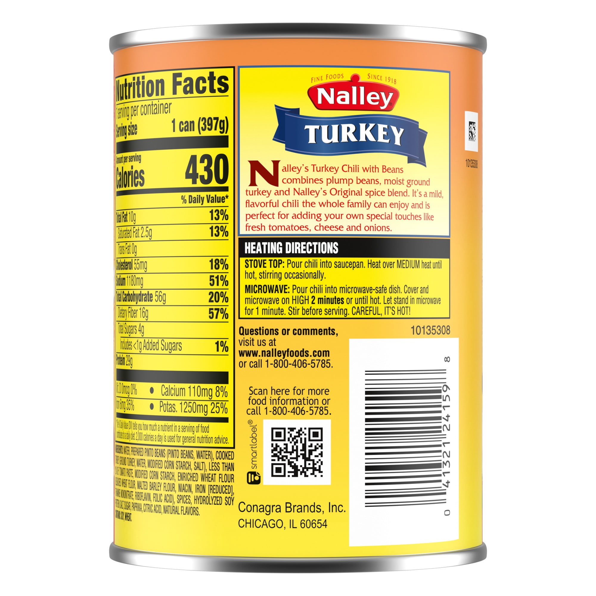 Nalley Turkey Chili With Beans, 19g Protein Per Serving, 14 oz. Can