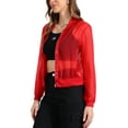 thumbnail image 4 of INSPIRE CHIC Women's Long Sleeves Zip Up See Through Lightweight Bomber Jacket L Bright Red, 4 of 5