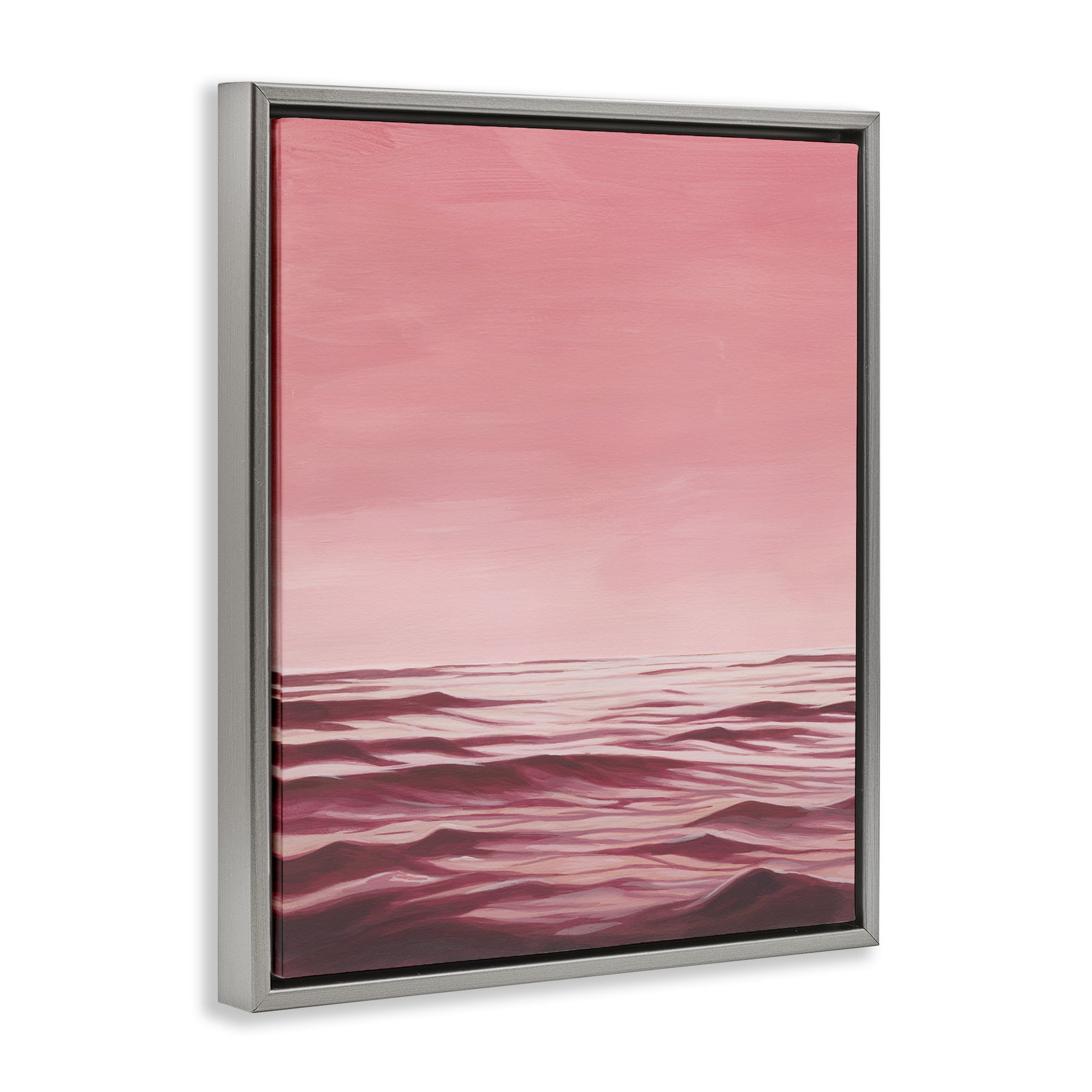 Stupell Industries Pink Ocean Ripples Coastal Painting Gray Floater Framed Canvas Art Print Wall Art, 25 x 31