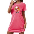 thumbnail image 2 of Homenesgenics Christmas Pajamas Dress for Women Plus Size Round Neck Short Sleeve Santa Claus Printed Nightdress Pink L, 2 of 3