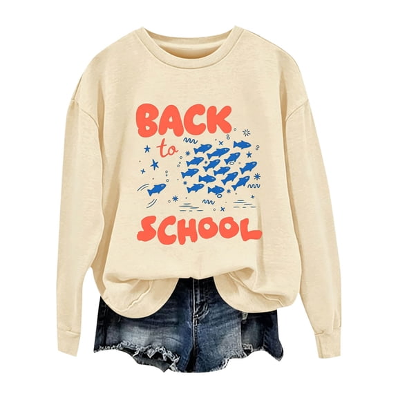 Gsakboxl Sweaters for Women Cute Fish Graphic Crewneck Sweatshirt No Hood Long Sleeve Loose Casual Pullover Tops For Back To School Campus Daily Fashion Clothing