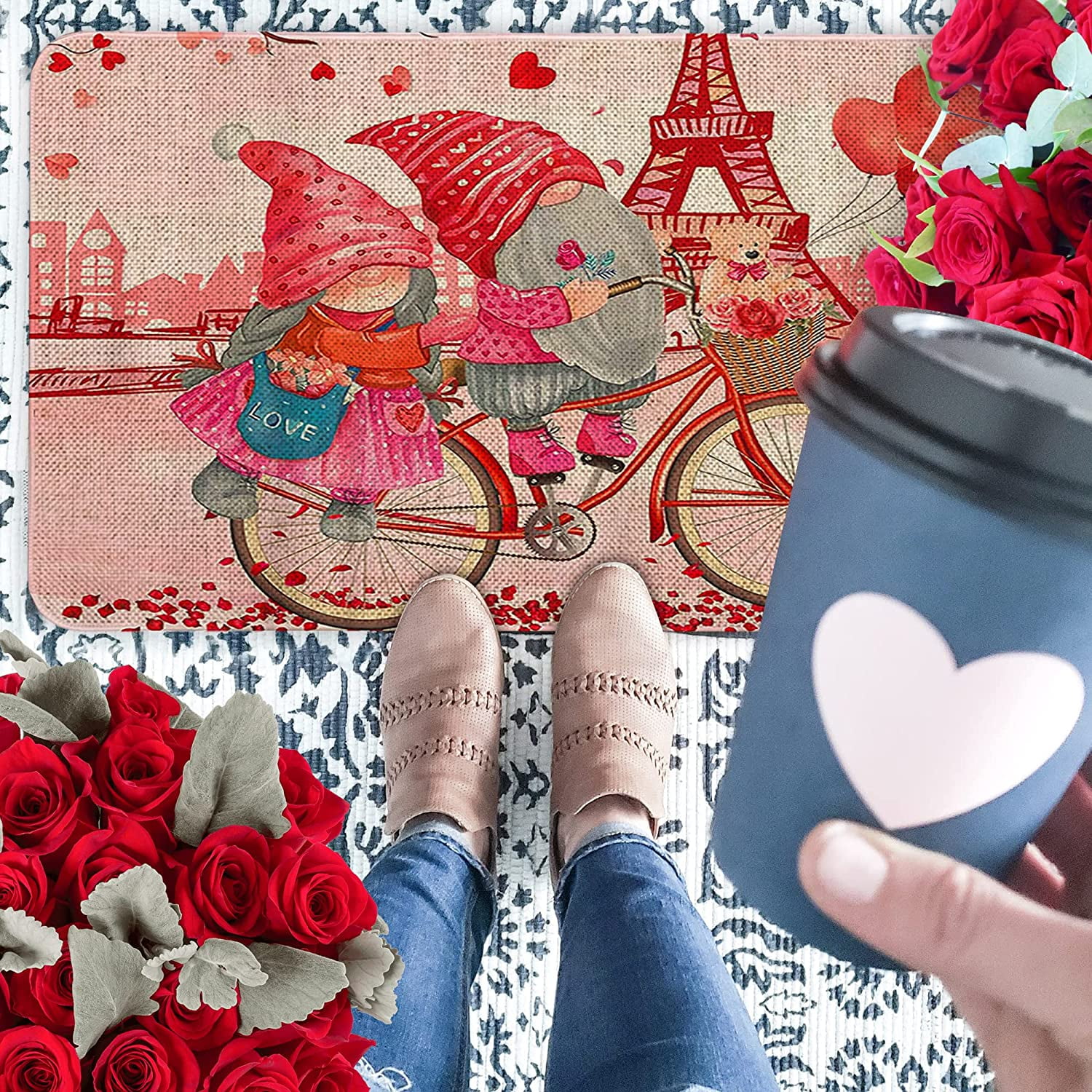 Roszwtit Valentines Day Door Mat 30 X 17 Inch Valentines Gnome Doormat Indoor Outdoor Entrance Floor Mat Non Slip Valentine Decor Rubber Welcome Mats