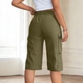 thumbnail image 4 of Bermuda Cargo Shorts for Women Casual Long Knee Length High Waisted Stretch Wide Leg Summer Outdoor Hiking Capri Pants, M, 4 of 6