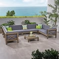 thumbnail image 2 of Noble House Brava 8 Piece Outdoor Acacia Wood Sectional Sofa Set in Dark Gray, 2 of 18