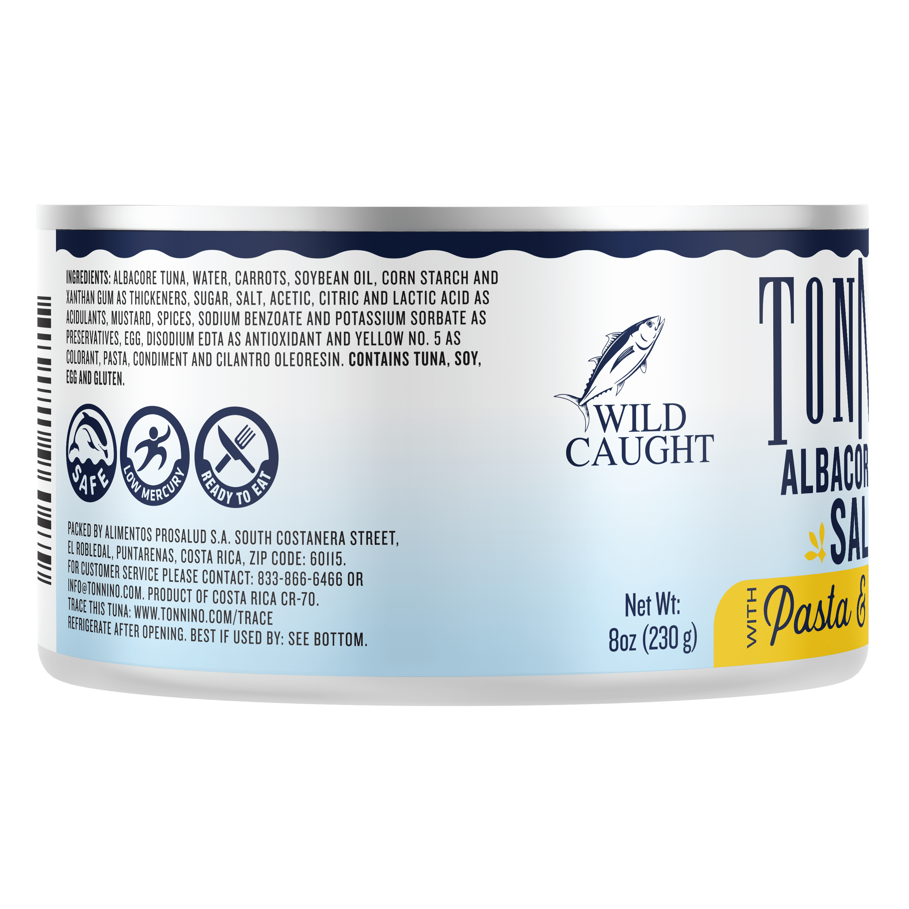 Tonnino Premium Albacore Tuna Salad with Pasta and Carrots, 8oz, Wild Caught, Ready To Eat, Low Mercury