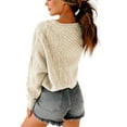 thumbnail image 2 of Women's V Neck Long Sleeve Cable Knit Oversized Cropped Sweater Pullover, 2 of 6