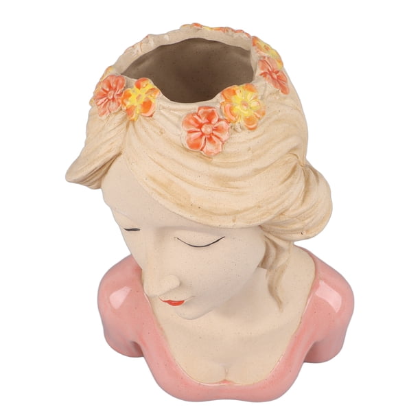 Jarrón Con Cara De Mujer, Jarrón único Para Flores Con Estilo De Niña Tímida, Jarrón De Cerámica Con Forma Femenina De Medio Busto, Maceta De Escultura Moderna, Jarrón Con