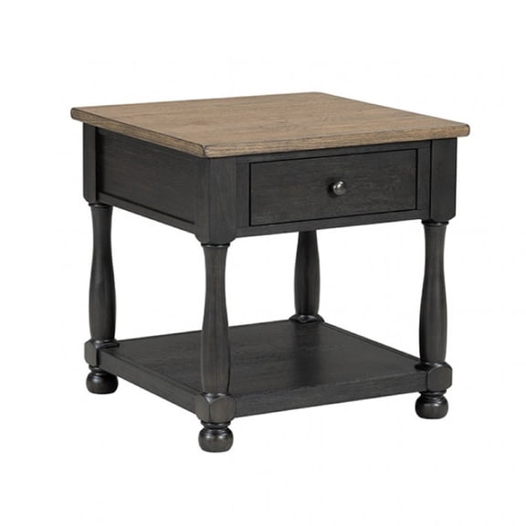 Ginie End Table, 1 Drawer, Black Brown Solid Rubberwood, 24 Inch