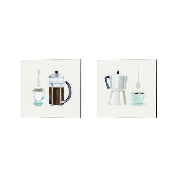 Great Art Now Coffee Break Tan by Kathleen Parr McKenna 2 Piece Canvas Art Set Each 14"W x 14"H