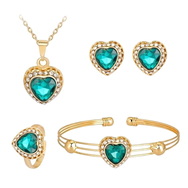 Cuatro piezas Set Collar Pulsera Piedra Preciosa Anillo Aleación Pendiente Juegos de Joyas