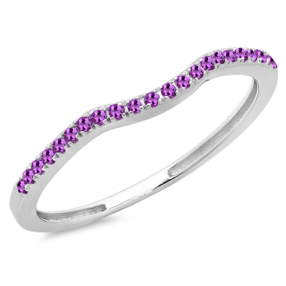 Dazzlingrock Collection 0.15 Carat (ctw) 18K Round Amethyst Anniversary Ring Wedding Guard Band, White Gold, Size 8.5