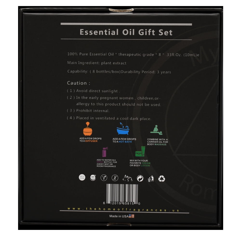 8 Pc Essential Oil Set Eucalyptus Scent Lavender Rosemary Tea Tree 0.33oz Aroma