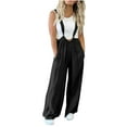 thumbnail image 2 of Dazajoo Sleeveless Jumpsuits for Womens Suspender Wide Leg Overalls Solid Casual Loose Spaghetti Straps Long Romper with Pockets Black S, 2 of 7
