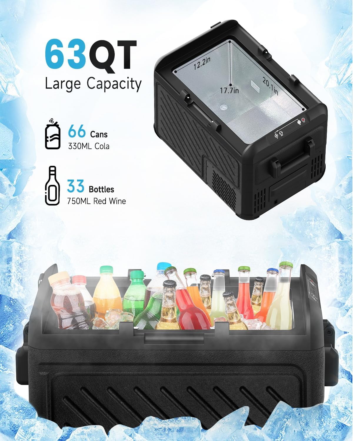 Car Refrigerator, RV Refrige with 12/24V DC & 110-240V AC, Portable Freezer Electric Compressor Cooler For Car, RV, Camping, Travel, Fishing, Outdoor or Home Use