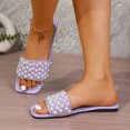 thumbnail image 5 of Purple Women'S Soft Leather Square Toe Pearl Strap Slide Slippers Casual Flat Lazy Comfortable Trendy, 5 of 9