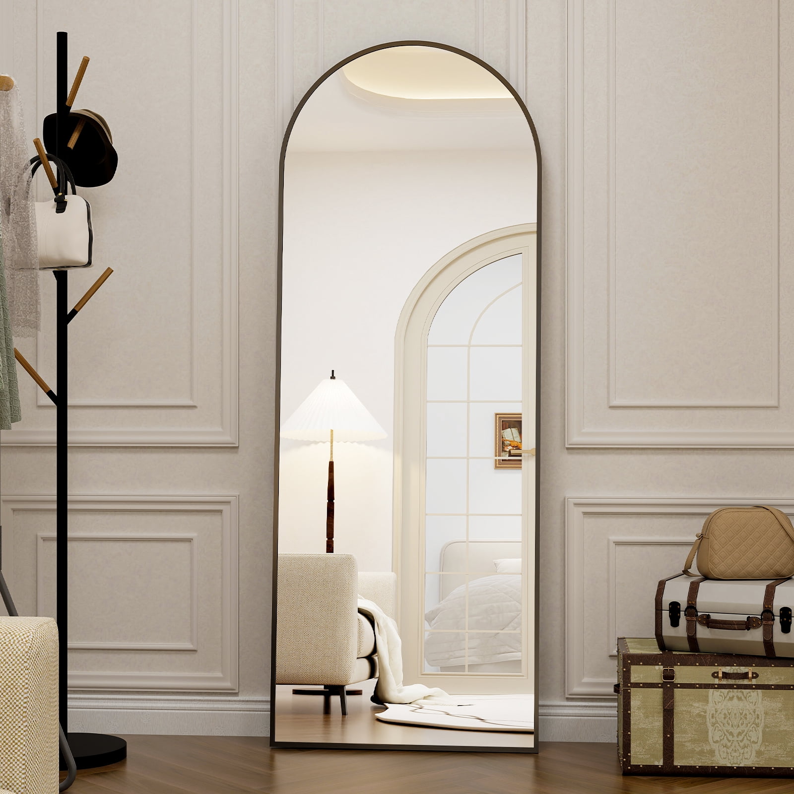 SHATTERVIEW 64"x21" Arched Floor Mirror Full Length Standing Body Dressing Mirror, Black