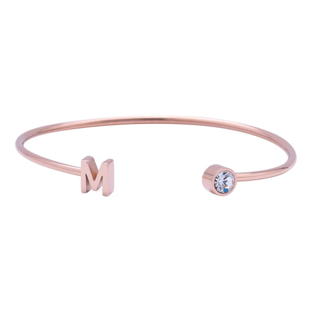 Pulsera Mujer Inicial Letra LuckyLy, Acero Inoxidable y Zirconia Cúbica, Modelo Sonia rosa UNITALLA