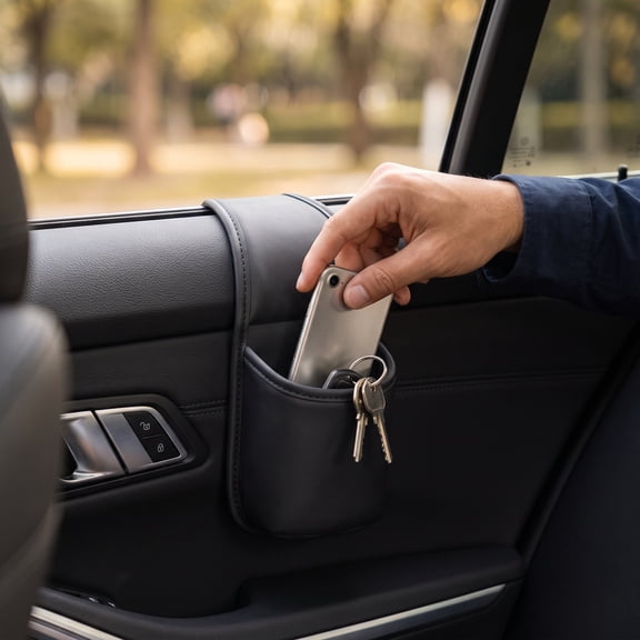 Car Door Storage Organizer Leather Hanging Cup Phone Holder Multifunctional Vehicle Door Pocket Caddy No-Drill Auto Interior Accessories