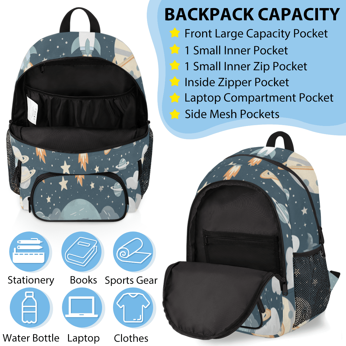 Herdesigns Universe Galaxy Space Large Backpack Set with Lunch Box Lightweight Water Resistant Travel Laptop Backpacks Casual Daypacks for Women Men