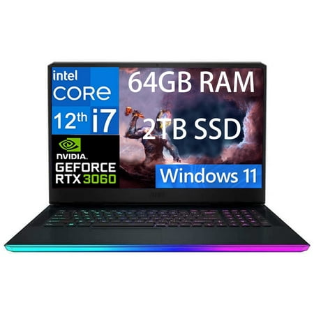MSI GE76 Raider 17 Gaming Laptop, 17.3" IPS FHD (1920 x 1080) 144Hz, 12th Intel Core i7-12700H 14cores, GeForce RTX 3060 6GB, 64GB DDR4 2TB PCIe SSD, RGB Keyboard, Windows 11