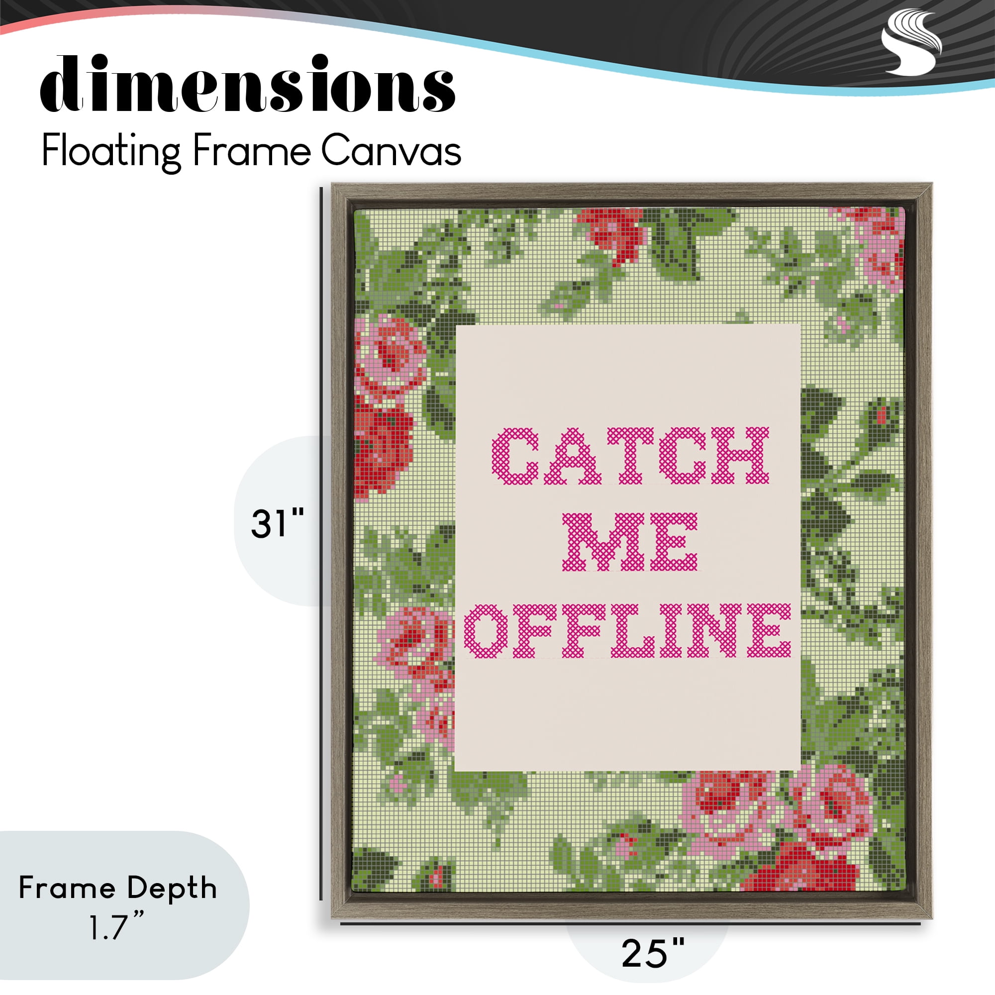 Stupell Industries Catch Me Offline Faux Cross Stitch Brown Framed Floater Canvas Wall Art, design by Lil' Rue