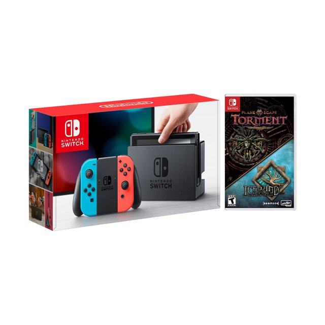Nintendo Switch Red/Blue Joy-Con Console Bundle with Planescape: Torment Enhanced Edition/Icewind Dale Enhanced Edition Bundle NS Game Disc - 2019 New Game!