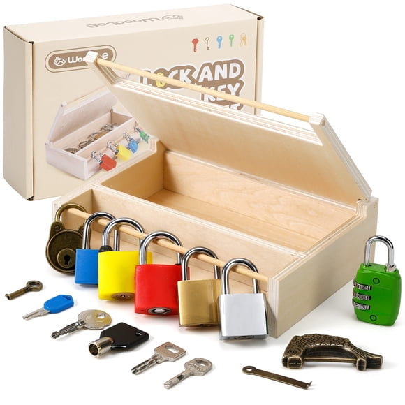 Juego de juguetes Woodtoe Montessori Lock and Key, 8 piezas para niños pequeños