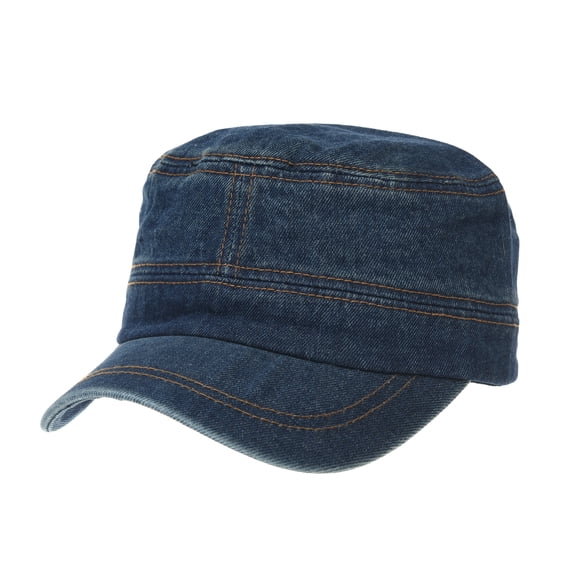 WITHMOONS Army Denim Cadet Cap Cotton Jean Stitch Washed Hat KR4969 (Darkblue)
