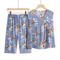 thumbnail image 2 of EGNMCR Pajama Sets for Women 2 Piece Summer Cotton Silk Printed Short Sleeve Round Neck Top And Pant Pajamas Suits, 2 of 3