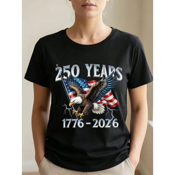 250 Years 1776-2026 USA Patriotic Bald Eagle American Flag Graphic T-Shirt, Men's and Women's Short Sleeve Tee
