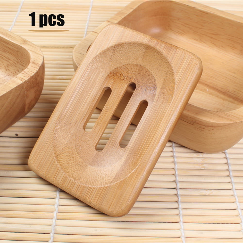 Natural Bamboo Soap Holder Dish Bathroom Shower Plate Stand Storage Wood Tray TO 