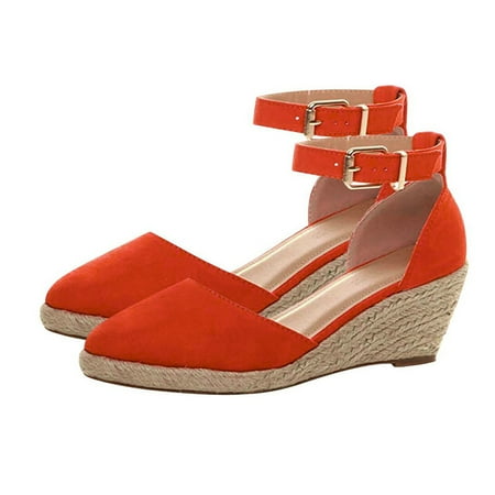 

Inkach Women Buckle Ankle Strap Sandals Wedges Summer Weaving Breathable Shoes