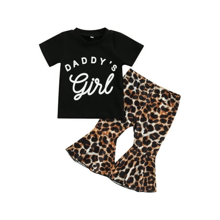 

CenturyXToddler Baby Girl Clothes Long Sleeve Cow Print OutfitT-Shirt + Flare Pants Bell-Bottom Tie Dye Leggings Set 0-4T Black 12-18 Months