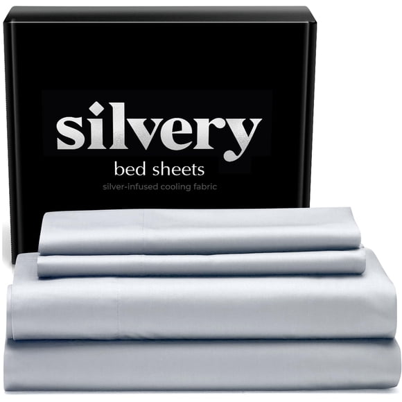 Juego de sábanas de tela autoenfriante con infusión de plata plateada, color gris