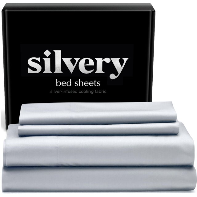 Juego de sábanas de tela autoenfriante con infusión de plata plateada, color gris