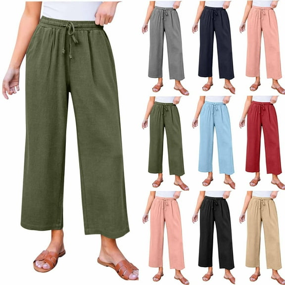 Xuniizn Cropped Pants for Women Summer Casual Capri Pants with Pockets Solid Color Lightweight Holiday Pants Gifts for Women