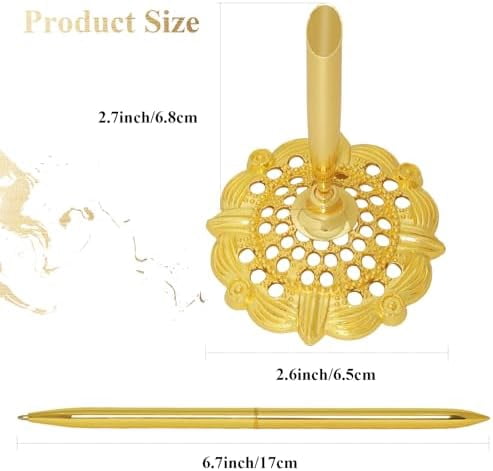 2 Pcs Gold Hollow Round Pen Holder Metal Pen Stand Holder Set Signing Pen Set Signing Desk Ballpoint Pens for Guest Book Wedding Birthday Party Graduation Teacher Office Business