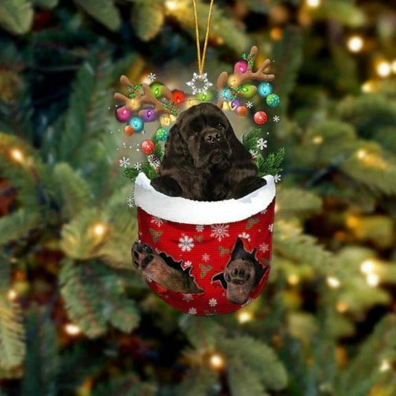 Acrylic 2D FLAT Cocker Spaniel In Snow Pocket Christmas Ornament 1