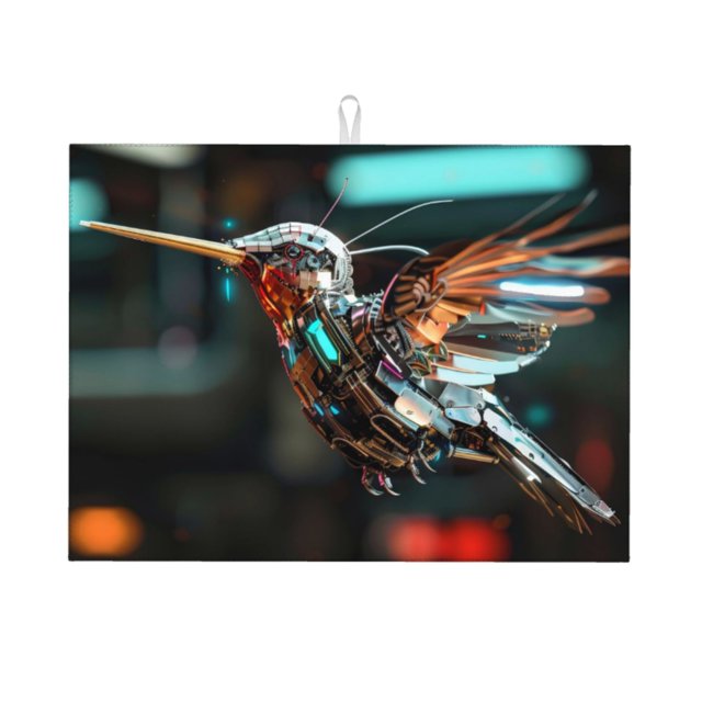 Balery Futuristic Robot Hummingbird Alfombrilla de Secado para Cocina, 18x24 Pulgadas, Súper Absorbente para Platos y Encimeras