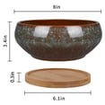 thumbnail image 6 of Bonsai Pot 8 inch Ceramic Shallow Round Planter with Drainage & Saucer, Flower Pots for Succulents & Indoor Plants Home Office Decor Brown, 6 of 7