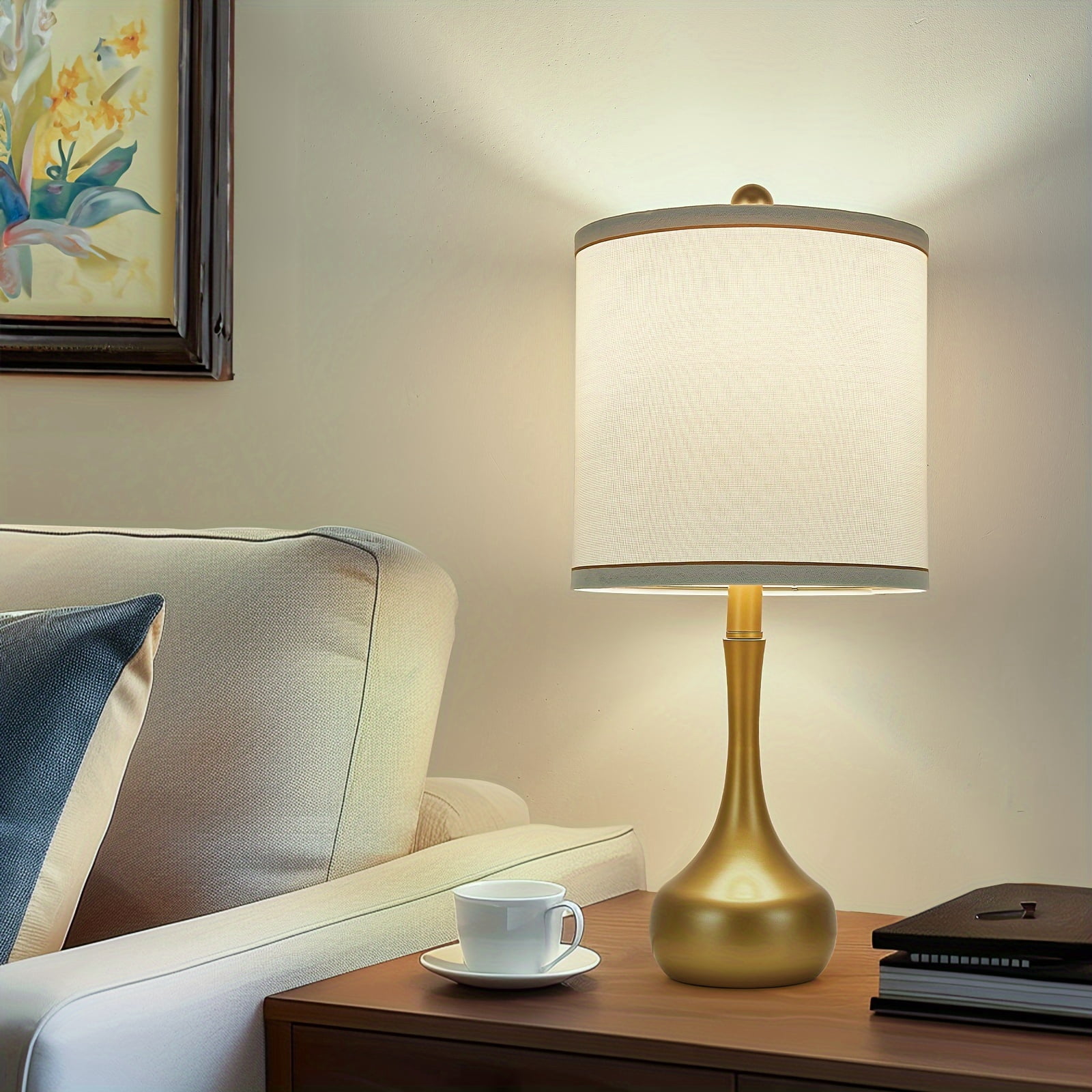 2-Pack 23 Inch Farmhouse Table Lamps, Golden Metal Frame with 3 Color Temperature Modes, Rustic Modern Bedside Nightstand Lighting for Bedroom Dorm Office Living Room Home Decor
