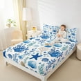 thumbnail image 4 of Feelyou Starfish Seashell Bed Sheets, Blue Ocean Coral King Sheets, 4pcs, 4 of 7