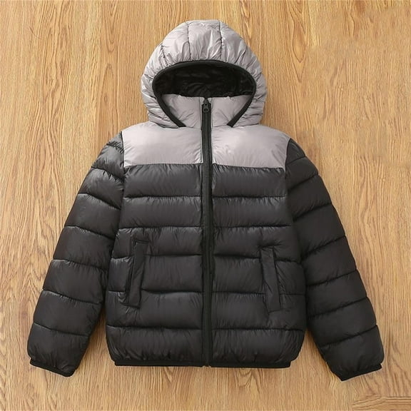 Kids Boys Girls Color Block Puffer Jacket Winter Fashion Outerwear Comfy Warm Fleece Hooded down Coat New Trendy Outerwear for Girl Black 13 Years